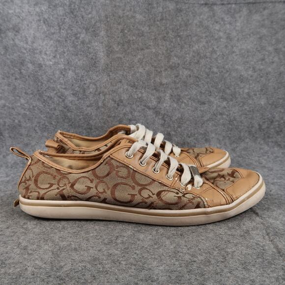 Guess Shoes Womens 9.5 Fashion Sneakers Lace Up Casual Flat Logo Brown - Picture 1 of 13